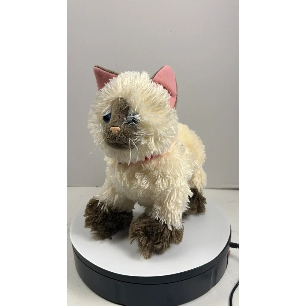 Build-A-Bear Siamese Cat Plush Cream Brown‎ Shaggy Fur Red Collar Blue Eye